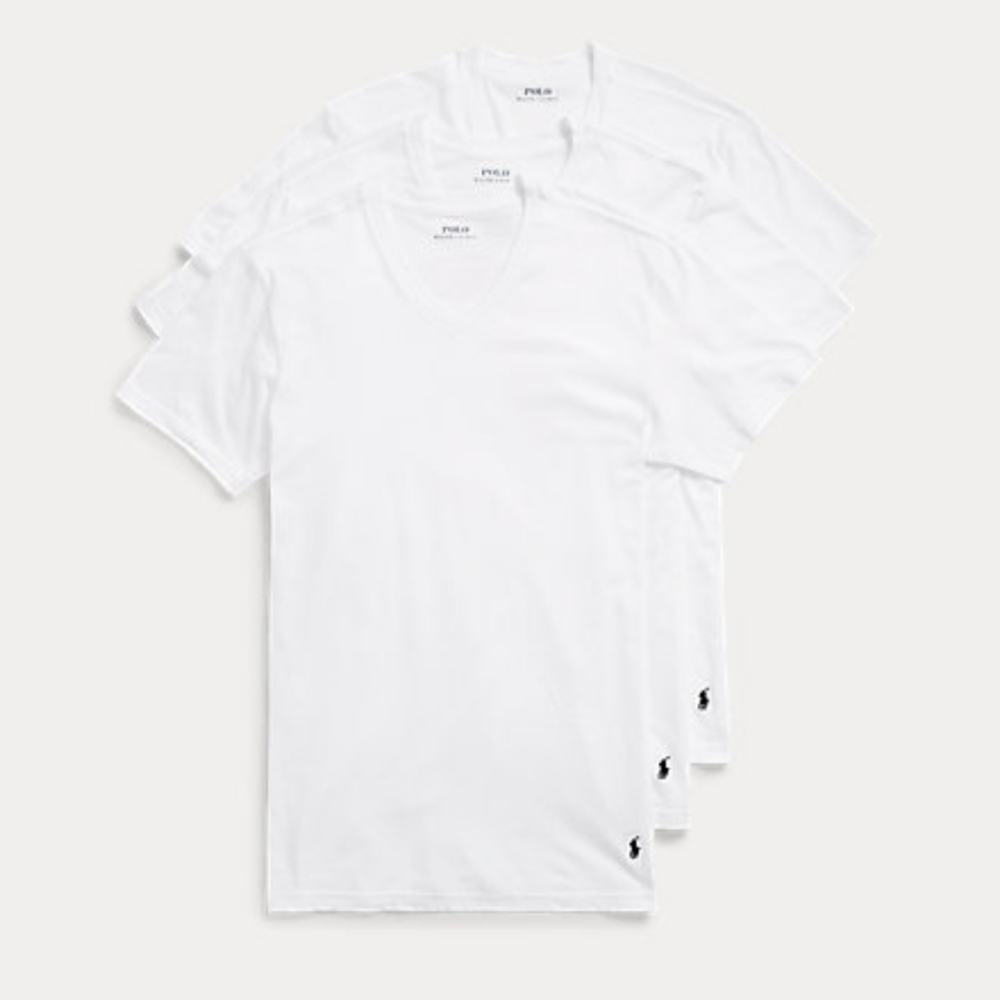 Classic Polo V-Neck White T-Shirts (3pack) Size S